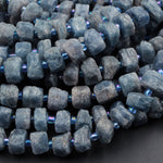 Rough Raw Natural Blue Sapphire Nugget Beads Freeform Center Drilled Semi Rondelle Shape 16" Strand