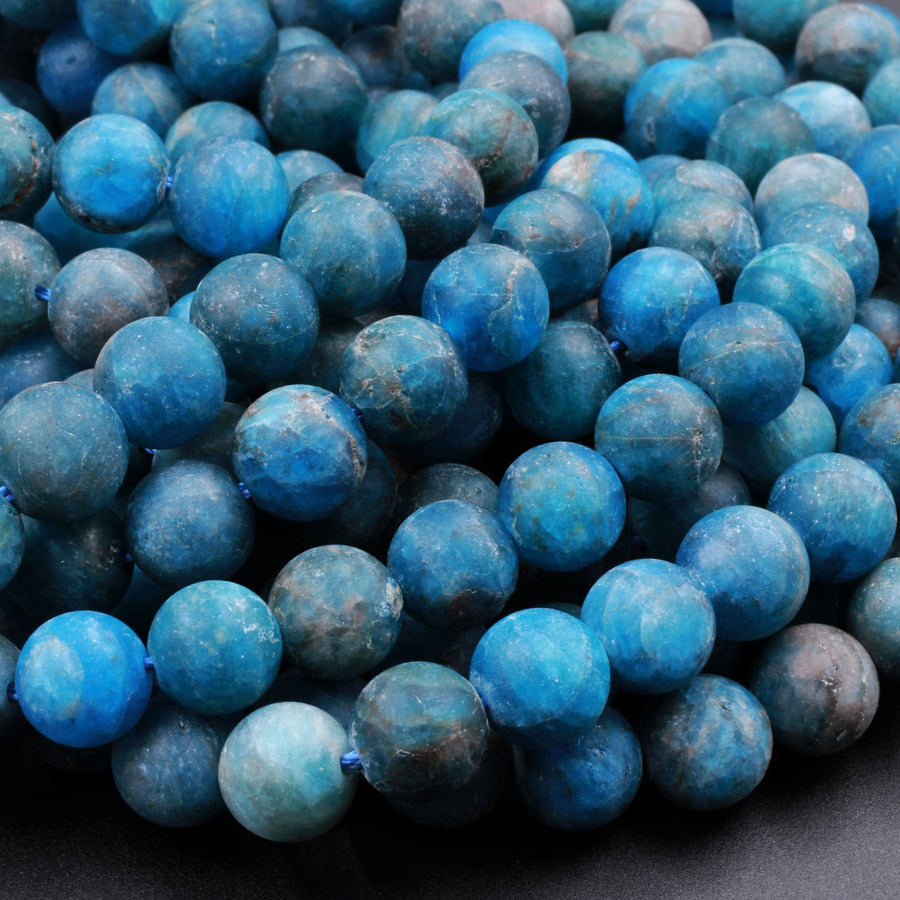 Matte Natural Teal Blue Apatite 4mm 6mm 8mm 10mm Round Beads 16" Strand