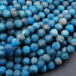 Matte Natural Teal Blue Apatite 4mm 6mm 8mm 10mm Round Beads 16" Strand