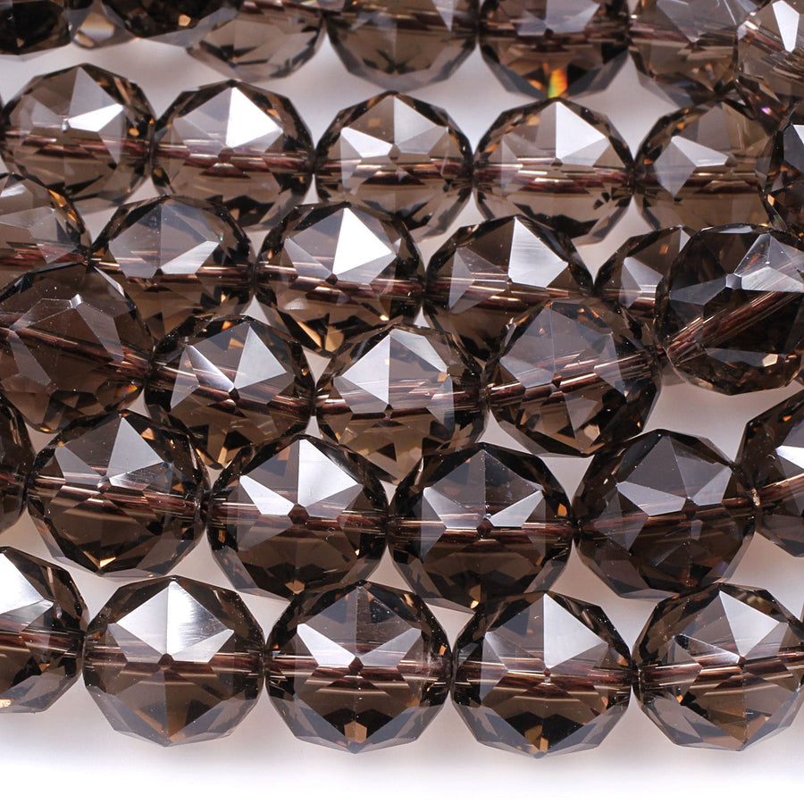 AAA Gem Grade Genuine Natural Smoky Quartz Beads Faceted 6mm 8mm 10mm 12mm 14mm Round Gemstone New Double Hearted Star Cut 16" Strand