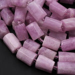 Natural Kunzite Faceted Tube Beads High Quality Violet Pink Purple Gemstone 15.5" Strand