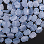 Large Natural Blue Lace Agate Beads Flat Freeform Rounded Rectangle Oval 16" Strand