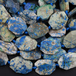 Azurite Beads Octagon Shape Faceted Rectangle Nuggets Rare Energy Stone Genuine Real 100% Natural Blue Lightening Azurite Beads 16" Strand