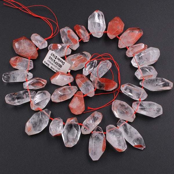 Lepidocrocite Quartz Beads Faceted Freeform Teardrop Nuggets Large Healing Natural Red Quartz Crystal Focal Pendant Bead 16" Strand