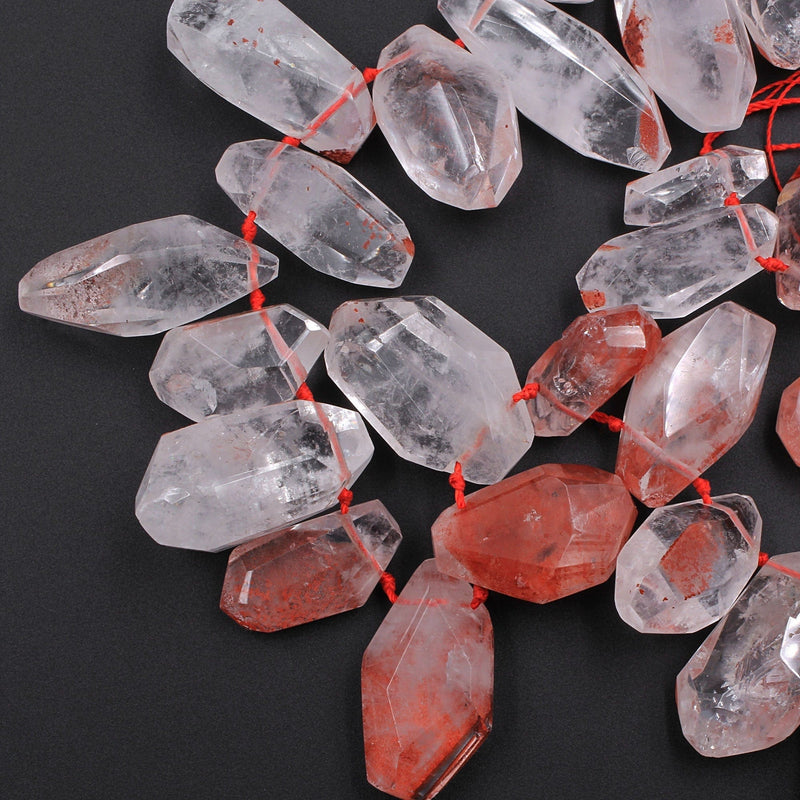 Lepidocrocite Quartz Beads Faceted Freeform Teardrop Nuggets Large Healing Natural Red Quartz Crystal Focal Pendant Bead 16" Strand