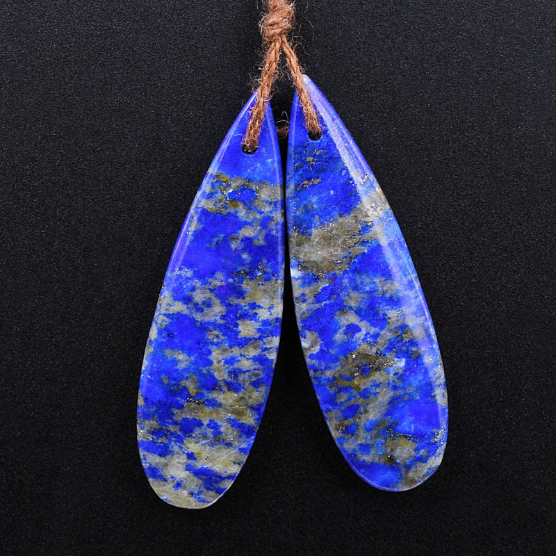 Natural Blue Lapis Teardrop Earring Pair With Pyrite Drilled Gemstone Matched Stone Beads A1