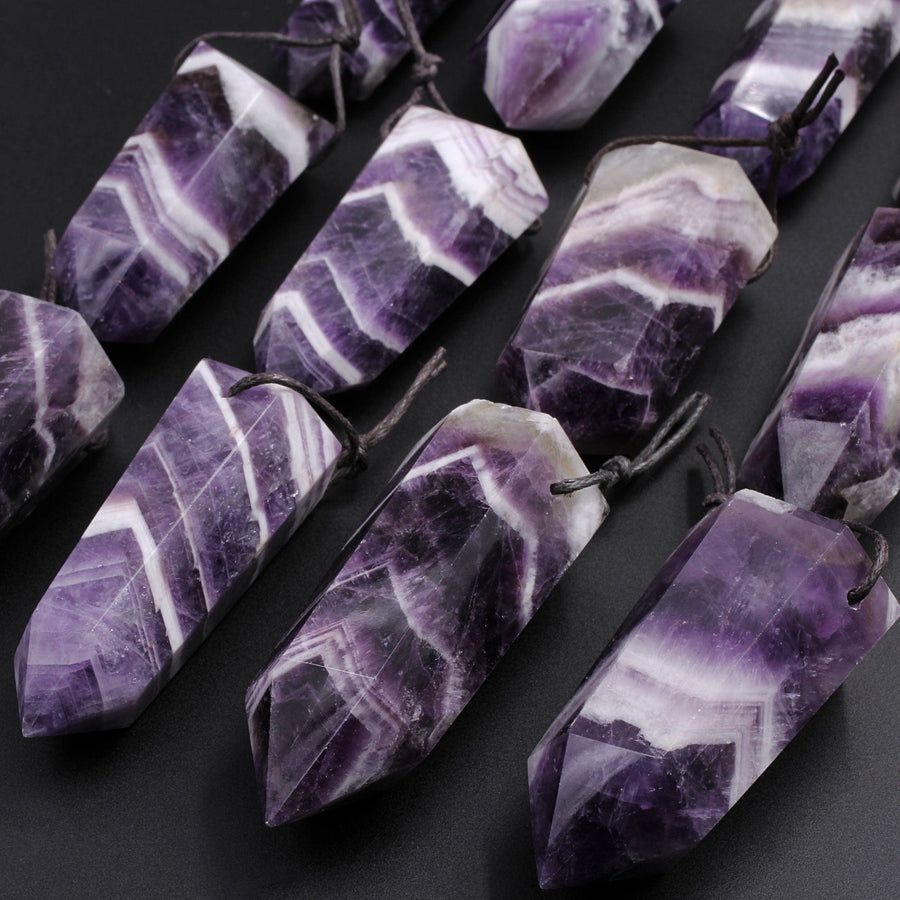 Chevron Amethyst Obelisk Point Pendant Rich Purple High Quality Natural Purple Crystal Focal Top Side Drilled Tower Pendulum