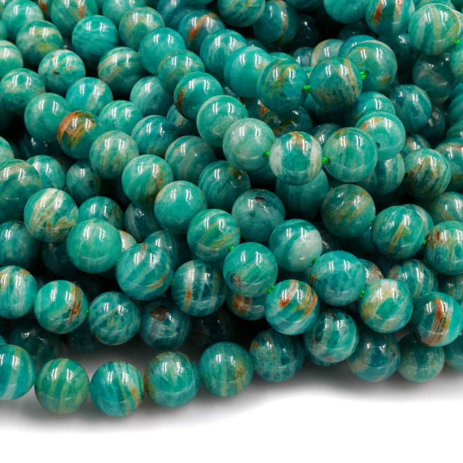 Rare! Banded Russian Amazonite 6mm 8mm 10mm Round Beads W Golden Copper Matrix 15.5" Strand