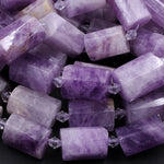 Large Faceted Natural Amethyst Tube Beads Soft Violet Purple Amethyst Gemstone Cylinder 16" Strand