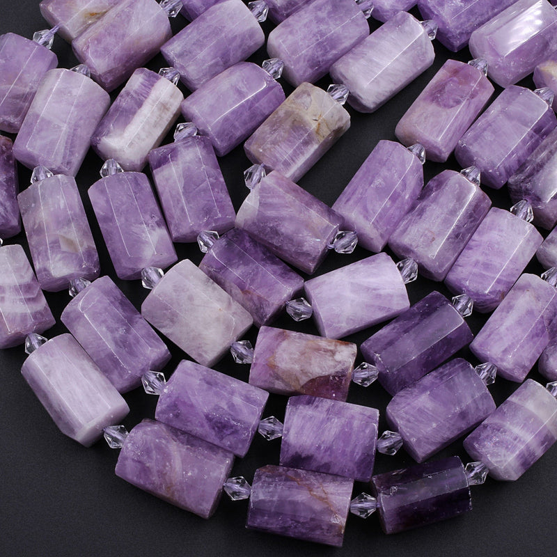 Large Faceted Natural Amethyst Tube Beads Soft Violet Purple Amethyst Gemstone Cylinder 16" Strand