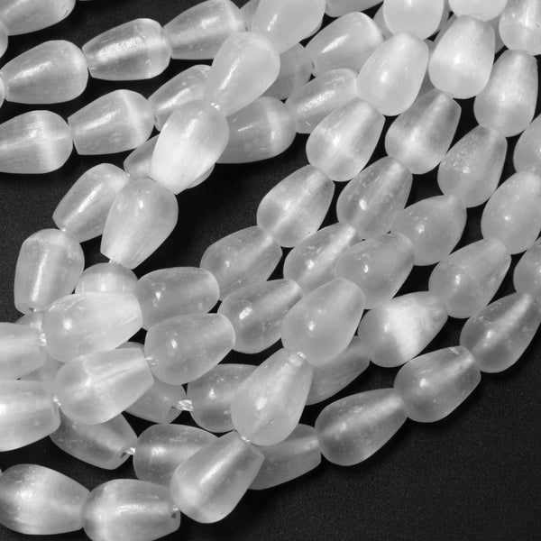 Natural Selenite Teardrop Beads 10x7mm Vertically Drilled Real Genuine Natural Selenite Gemstone 16" Strand