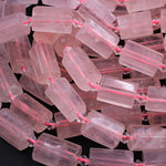 Large Faceted Natural Rose Quartz Tube Beads Soft Pink Gemstone Cylinder 16" Strand