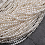 Genuine White Freshwater Pearl 4mm Potato Round Beads Shimmery Iridescent Classic Off Round White Pearl 16" Strand