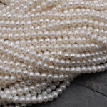 Genuine White Freshwater Pearl 4mm Potato Round Beads Shimmery Iridescent Classic Off Round White Pearl 16" Strand