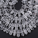 Rock Crystal Quartz Beads Short Double Terminated Points Center Drilled Healing Natural Quartz Crystal Focal Pendant Bead 15.5" Strand