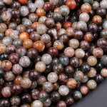 Natural Phantom Quartz Beads Lodolite Beads 6mm 7mm  8mm Intense Red Green Yellow Brown Copper Bronze Minerals Matrix 16" Strand