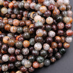 Natural Phantom Quartz Beads Lodolite Beads 6mm 7mm  8mm Intense Red Green Yellow Brown Copper Bronze Minerals Matrix 16" Strand