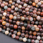 Natural Phantom Quartz Beads Lodolite Beads 6mm 7mm  8mm Intense Red Green Yellow Brown Copper Bronze Minerals Matrix 16" Strand
