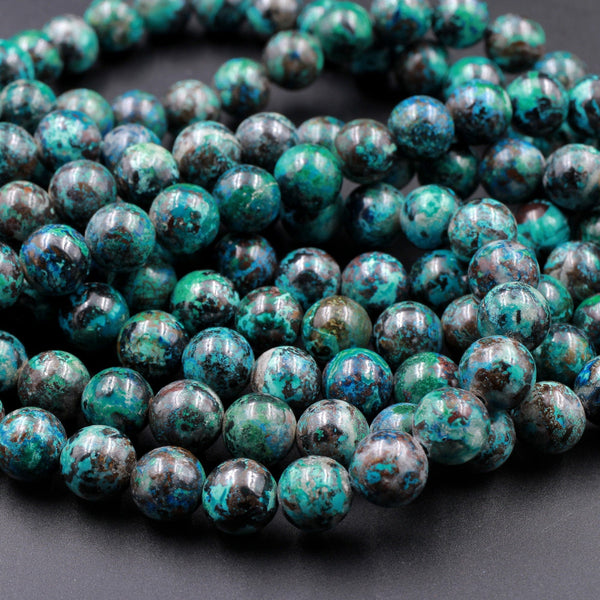 SHATTUCKITE BEADS Round 14mm AAA Grade Rare Natural Blue Azurite Chrysocolla Gemstone From Arizona 16" Strand