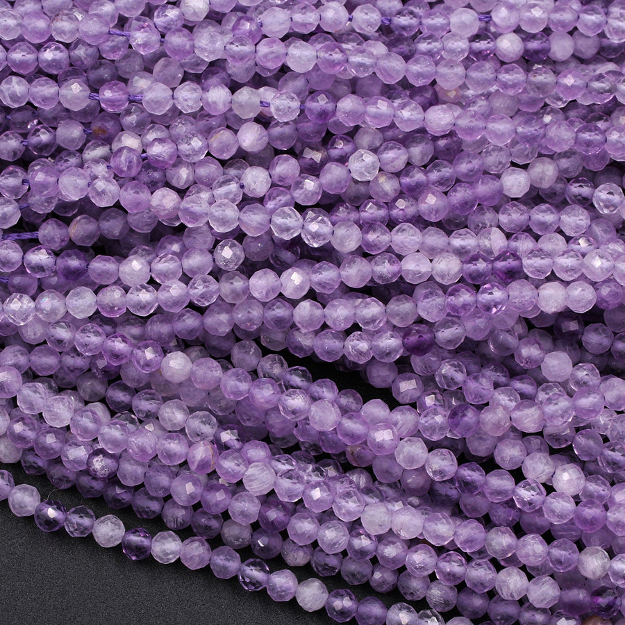 Micro Faceted Natural Violet Purple Amethyst Round Beads 3mm 16" Strand