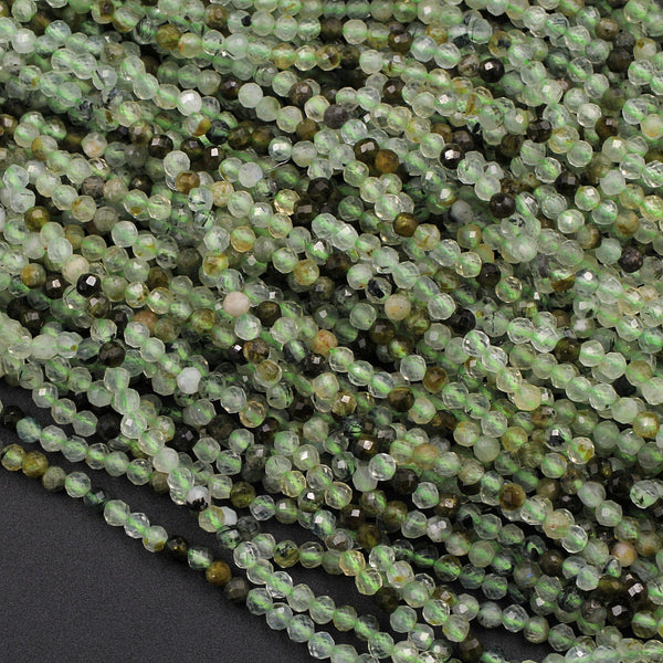 Micro Faceted Natural Green Prehnite Round Beads 2mm 3mm 16" Strand
