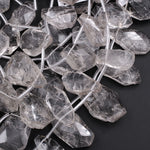 Natural Smoky Rock Quartz Freeform Teardrop Focal Pendant Top Side Drilled Clear Sparkling Gemstone Creative Designer Hand Cut 16" Strand