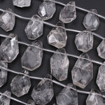 Natural Smoky Rock Quartz Freeform Teardrop Focal Pendant Top Side Drilled Clear Sparkling Gemstone Creative Designer Hand Cut 16" Strand