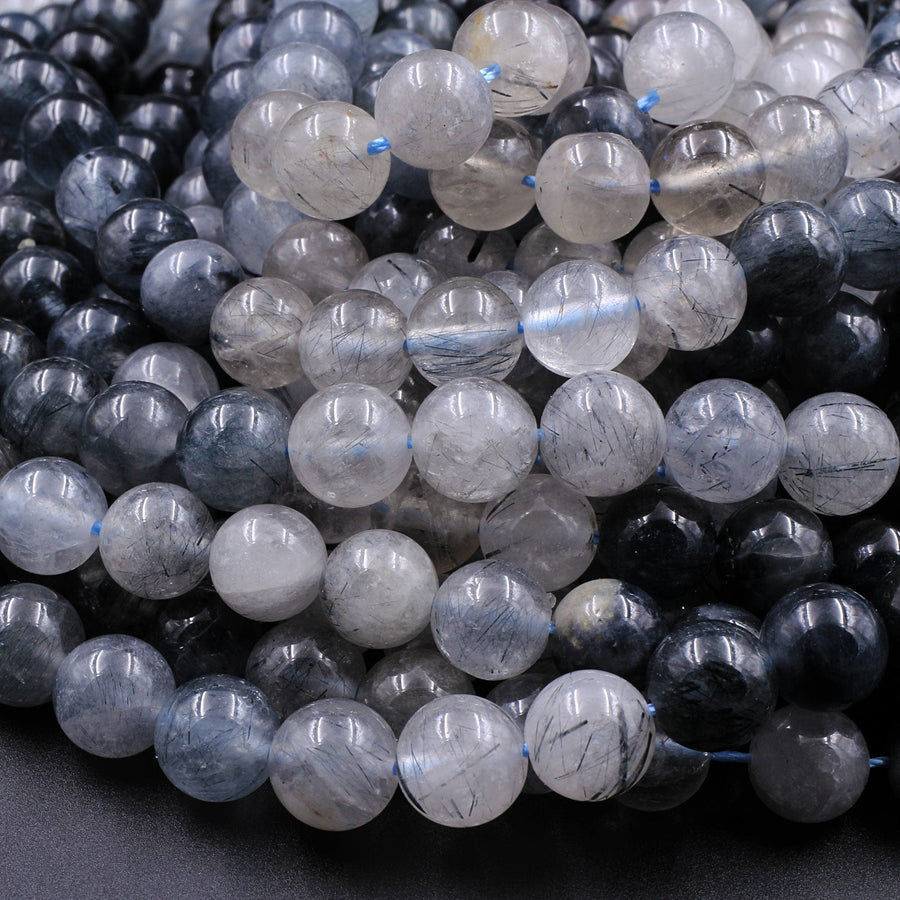 Rare Blue Rutilated Quartz 6mm 8mm 10mm 12mm Round Beads From Madagascar 15.5" Strand