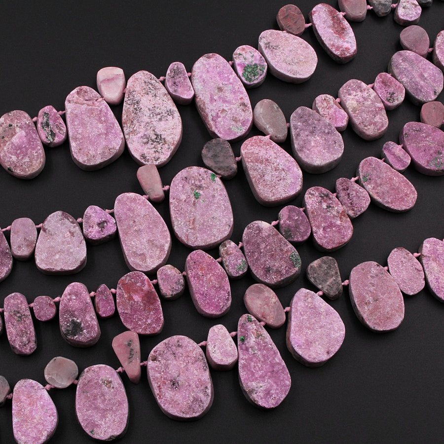 Natural Pink Cobalto Calcite Drusy Teardrop Focal Pendant Beads 16" Strand