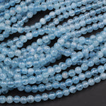 AAA Gemmy Natural Blue Aquamarine 4mm 6mm Smooth Round Beads 16" Strand