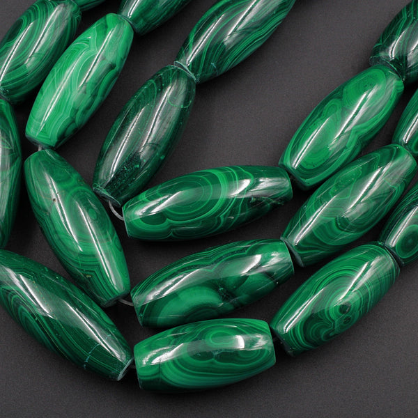 Real Genuine Natural Green Malachite Long Drum Marquise Beads 26mm 28mm 32mm 34mm AAA Grade Natural Malachite Gemstone From Congo 16" Strand