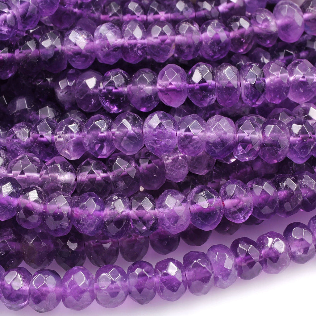 Faceted Natural Purple Amethyst 8mm Rondelle Beads 16" Strand