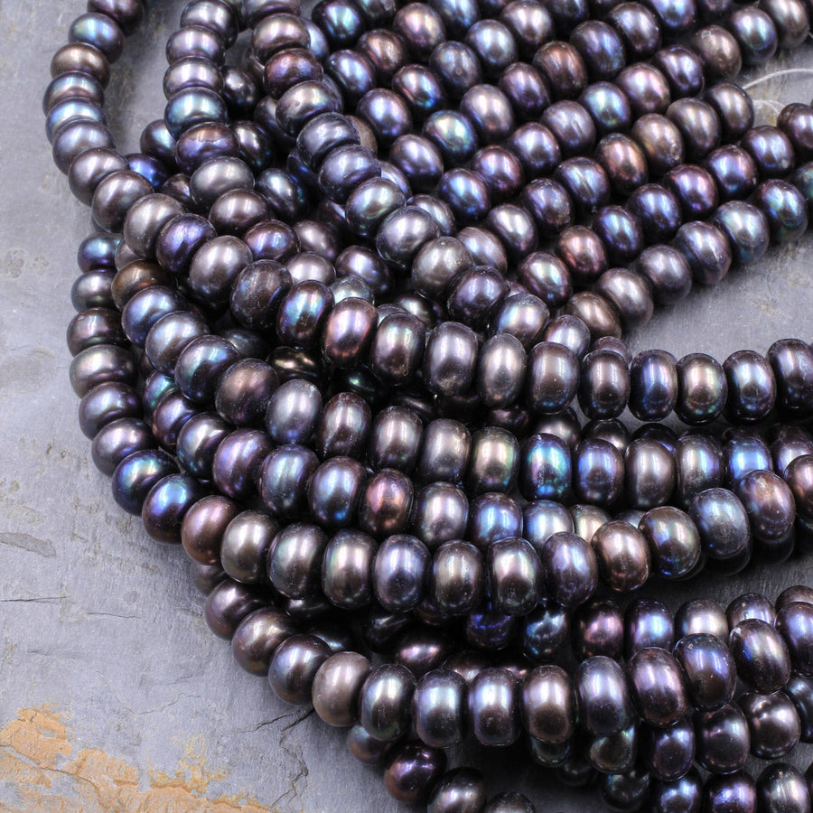 Large Peacock Button Pearls 9mm 10mm Brilliant Peacock Blue Green Bronze Iridescence Real Genuine Freshwater Pearl 16" Strand