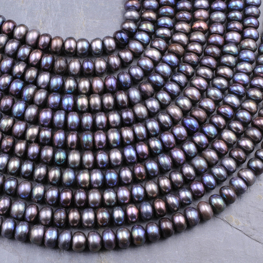 Large Peacock Button Pearls 9mm 10mm Brilliant Peacock Blue Green Bronze Iridescence Real Genuine Freshwater Pearl 16" Strand