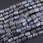 Labradorite Tube Beads 12mm Lots of Rainbow Flashes 15.5" Strand