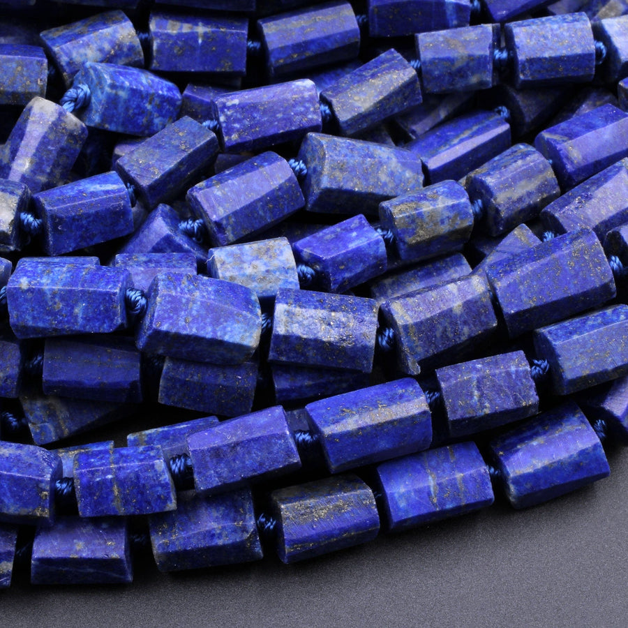 Natural Blue Lapis Lazuli Faceted Tube Beads 16" Strand