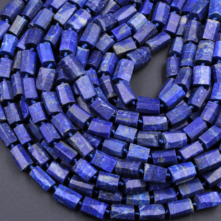 Natural Blue Lapis Lazuli Faceted Tube Beads 16" Strand