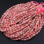 Natural Red Pink Rhodochrosite Beads Faceted Tube Cylinder 16" Strand