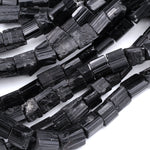 Drilled Raw Natural Black Tourmaline Beads Tube Nugget Real Genuine Black Tourmaline Crystal Shaped Gemstones 17" Strand