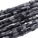 Drilled Raw Natural Black Tourmaline Beads Tube Nugget Real Genuine Black Tourmaline Crystal Shaped Gemstones 17" Strand