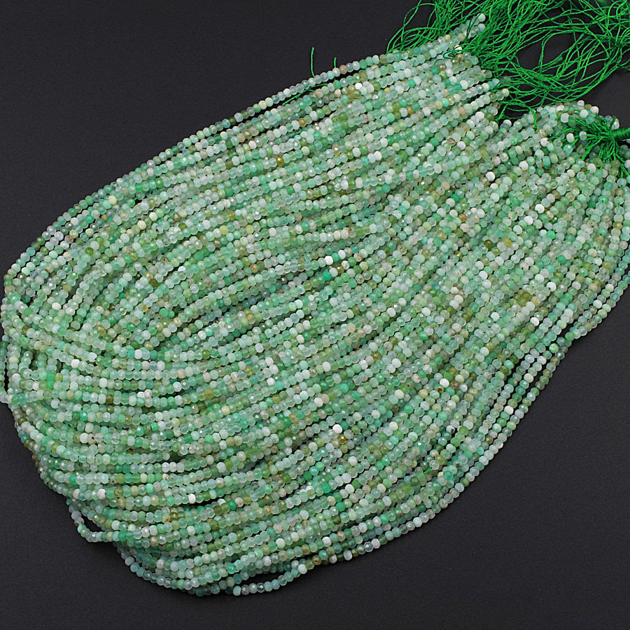 Australian Green Chrysoprase Faceted 3mm Rondelle Beads Diamond Cut Gemstone Beads 15.5" Strand