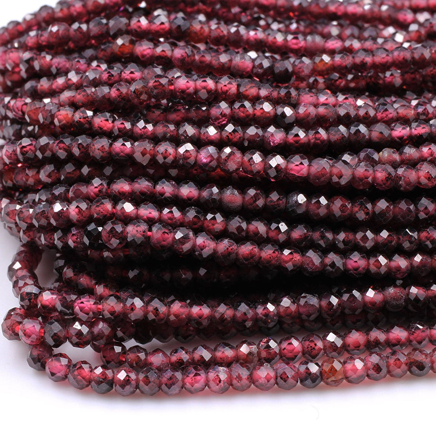 AAA Natural Red Garnet Gemstone Beads Micro Faceted 3mm Rondelle High Quality Laser Diamond Cut Gemstone 16" Strand