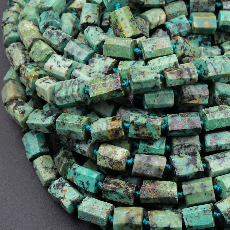 A Grade Natural African Turquoise Beads Faceted Tube Organic Raw Cut 16" Strand