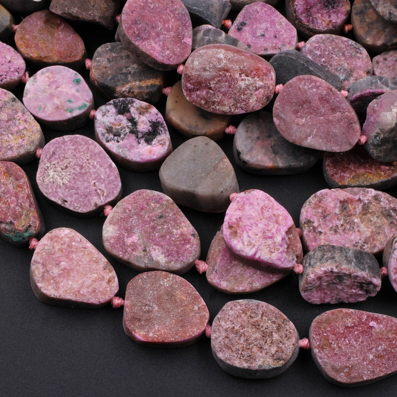Rare Cobalto Calcite Druzy Bead Center Drilled Freeform Oval Raw Rough Nuggets 16" Strand