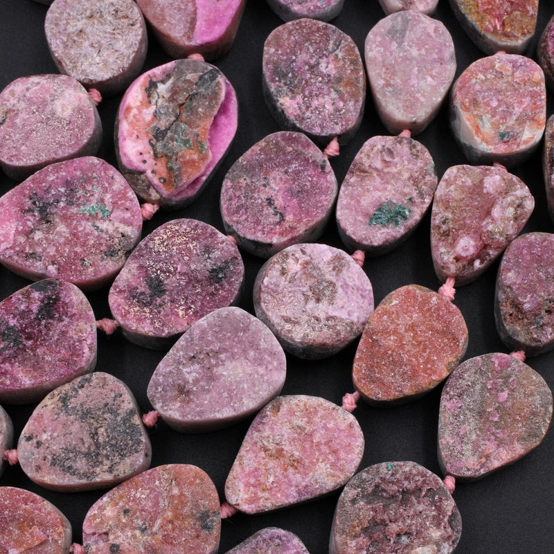 Rare Cobalto Calcite Druzy Bead Center Drilled Freeform Oval Raw Rough Nuggets 16" Strand