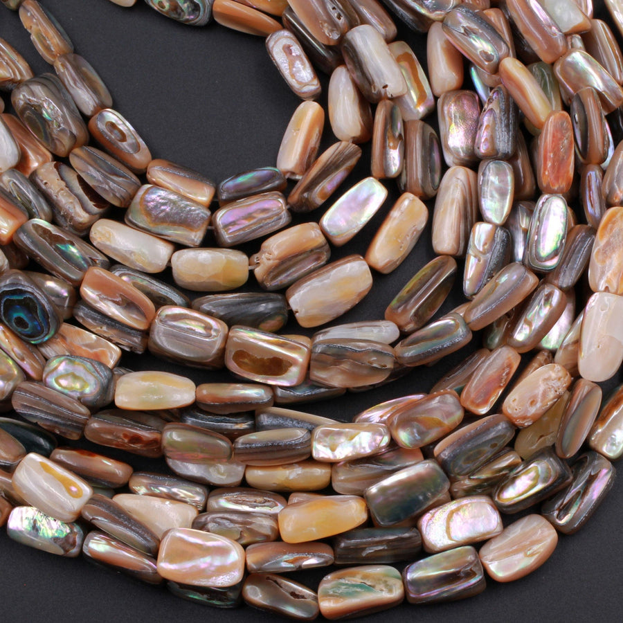 Rare Natural Abalone Shell Beads Rectangle Tube 15.5" Strand