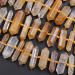 Brazilian Golden Quartz Double Terminated Point Beads Large Healing Natural Golden Crystal Focal Pendant Bead 16" Strand