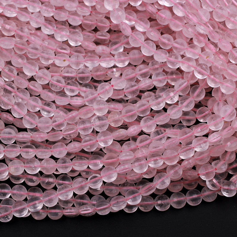 Natural Rose Quartz Faceted 6mm Coin Beads 16" Strand