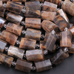 Large Dark Peach Moonstone Faceted Tube Cylinder Beads 16" Strand