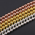 Titanium Hematite Round Beads Electroplated Bright Silver Rose Gold 2mm 3mm 4mm 6mm 8mm 16" Strand